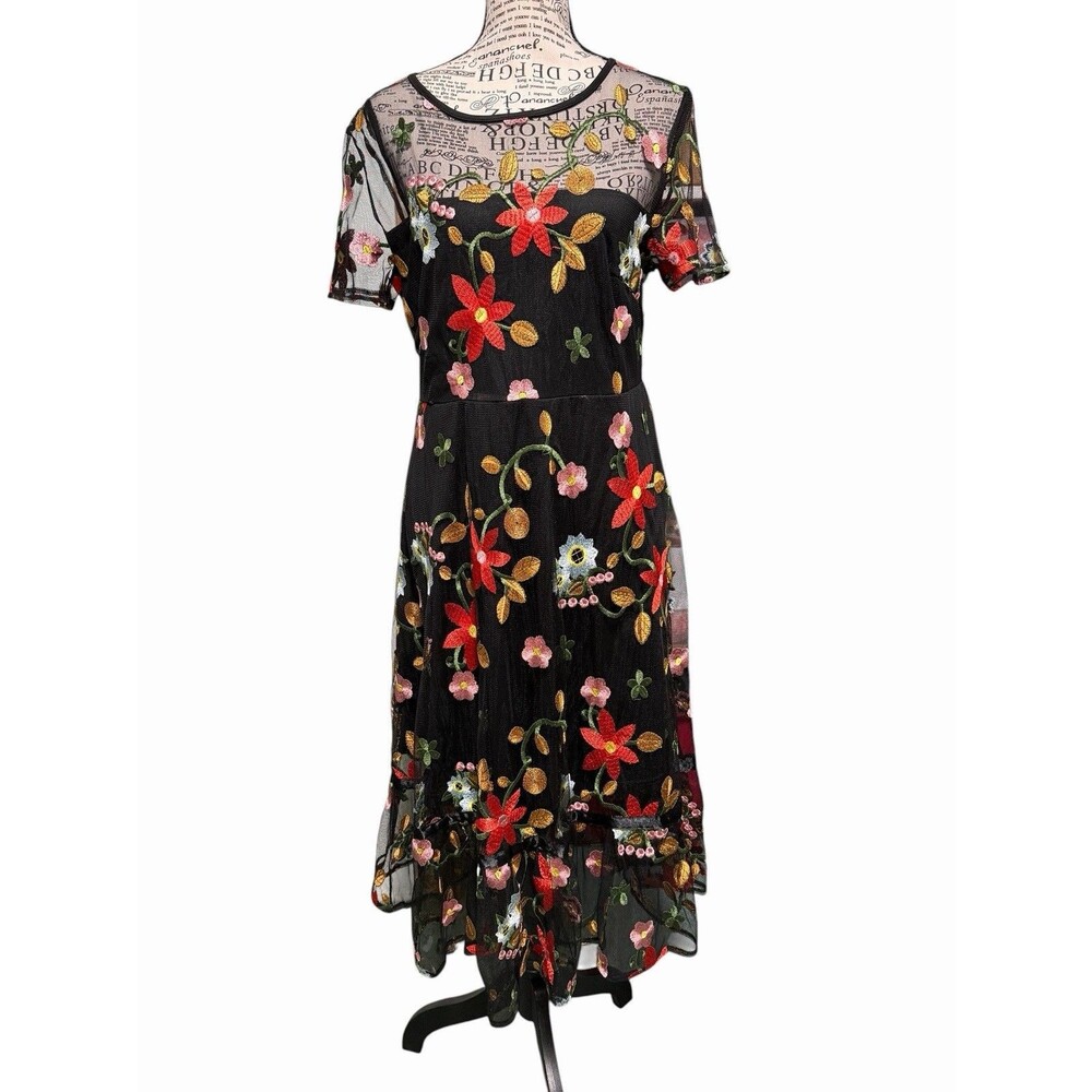 Unbranded Women’s Dress Sheer Overlay Embroidered Floral Dress Size Large Gothic